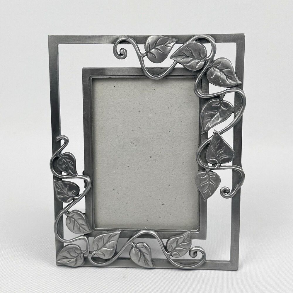Vintage Pewter Ivy Leaf Vine Picture Frame 3.5x5 Ornate Openwork Art Nouveau